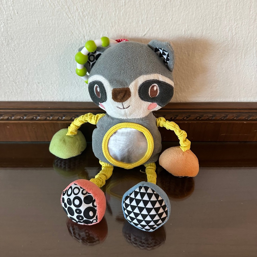Spark Create Imagine Raccoon Activity Plush Sensory Toy Mirror Crinkle Teeth 14"
